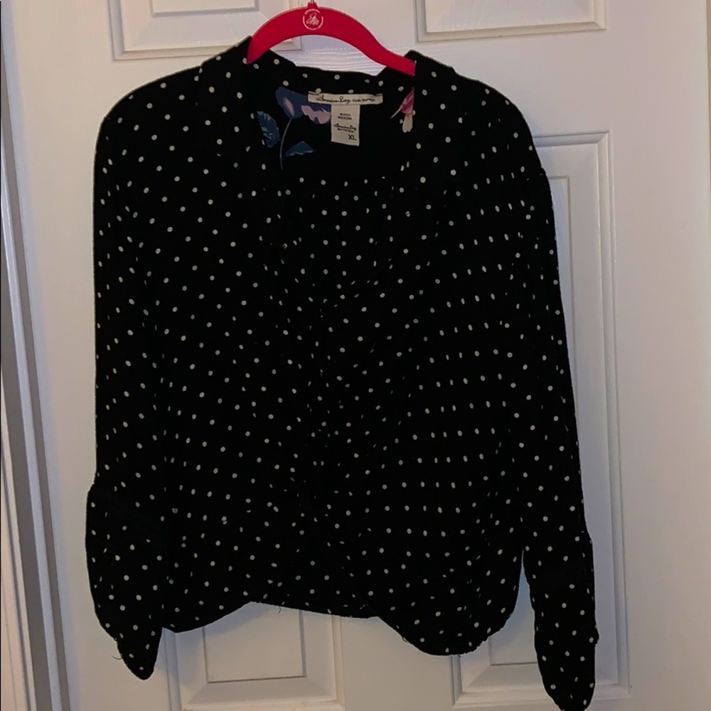 Black and white Polkadot half shirt blouse